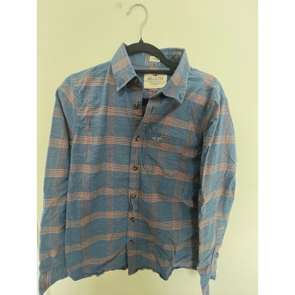 Mens Hollister Blue and Orange Plaid Button Down Size Small